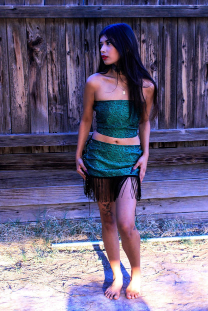 Money Talks Green Fringe Skirt Set by The Modern Alien, photo 10