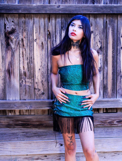 Money Talks Green Fringe Skirt Set by The Modern Alien, photo 13