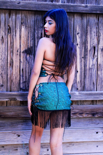 Money Talks Green Fringe Skirt Set by The Modern Alien, photo 11