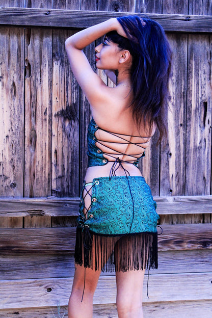 Money Talks Green Fringe Skirt Set by The Modern Alien, photo 9