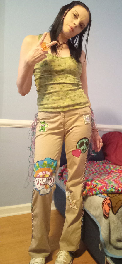 Upcycled Hippie Lace Up Pants - 2/31"