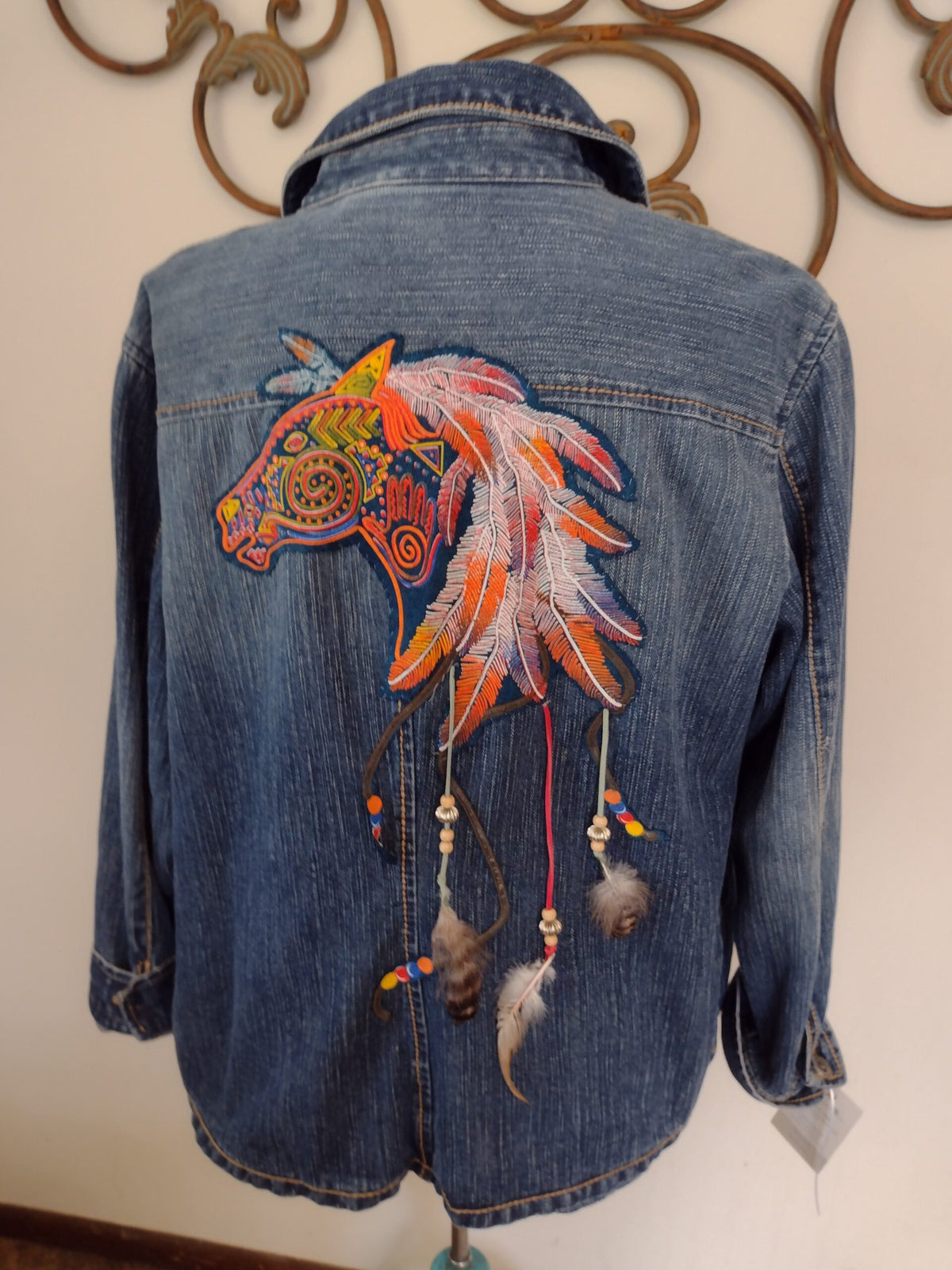 Up-cycled Re-designed jean jacket southwest equestrian theme