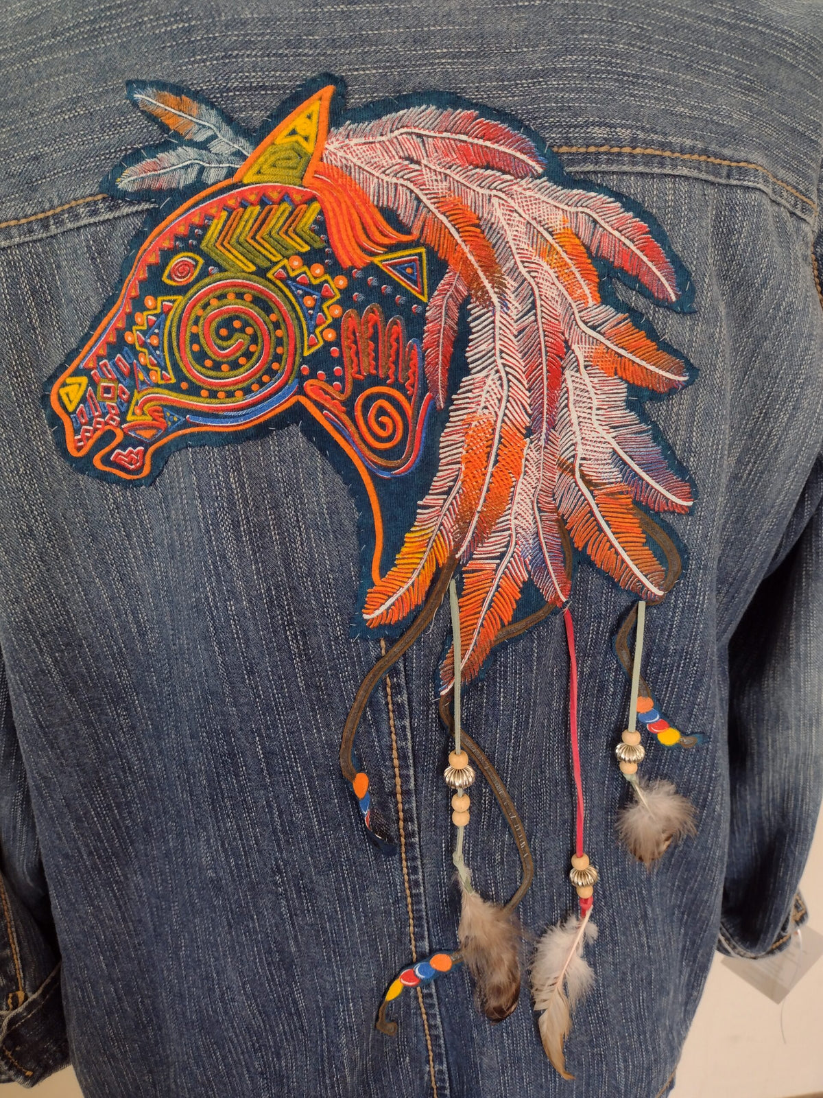 Up-cycled Re-designed jean jacket southwest equestrian theme