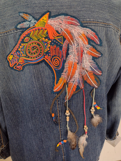 Up-cycled Re-designed jean jacket southwest equestrian theme