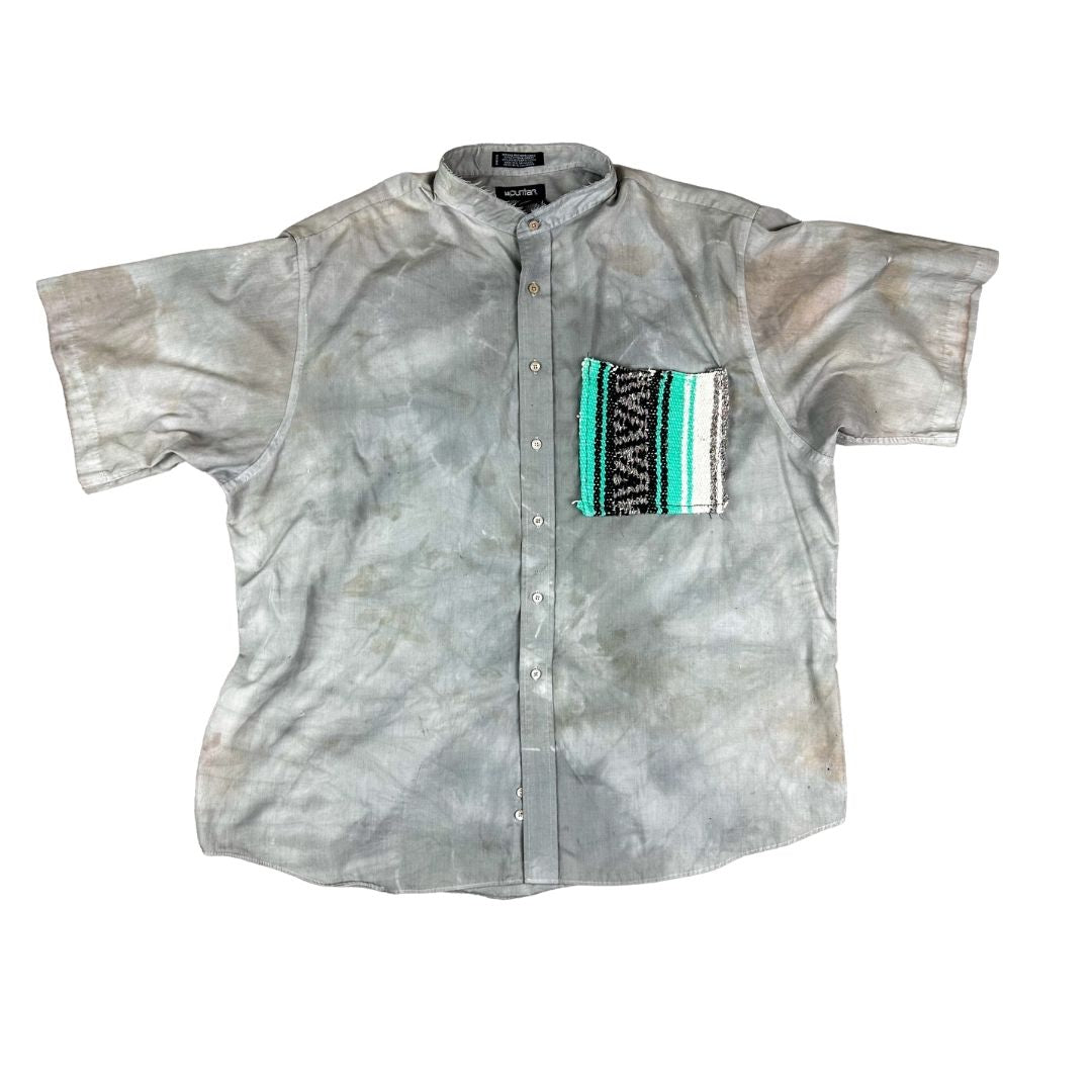 Ice Cube Drip Reworked Button-Up – Tie-Dyed & Patched
