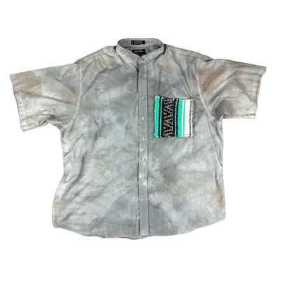 Ice Cube Drip Reworked Button-Up – Tie-Dyed & Patched