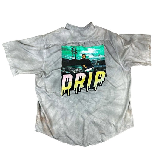Ice Cube Drip Reworked Button-Up – Tie-Dyed & Patched