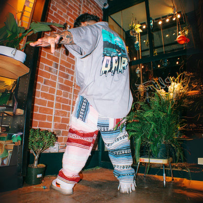 Ice Cube Drip Reworked Button-Up – Tie-Dyed & Patched