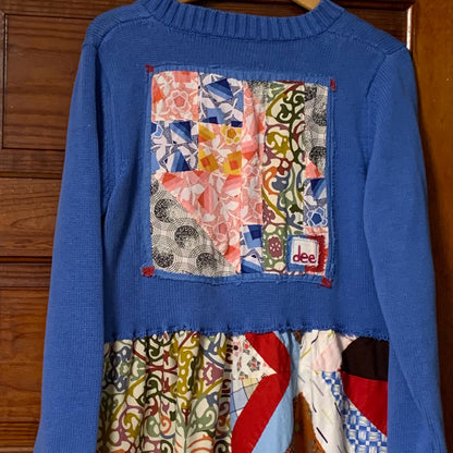 Upcycled Patchwork Midi Dress L Lagenlook Boho V Neck