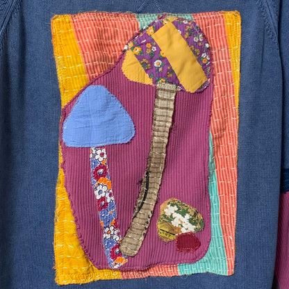 Upcycled Mushroom Tunic Top XL Knit Sweater with Kantha Hem