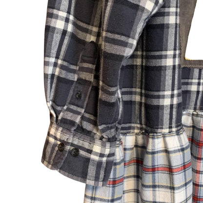 Upcycled Flannel Tunic Top 2X 3X Cross Patchwork Plaid Collared