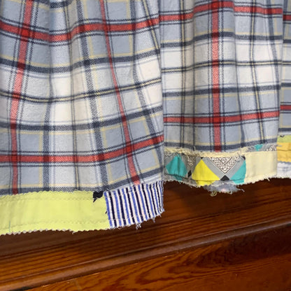 Upcycled Flannel Tunic Top XL Cross Patchwork Plaid Collared