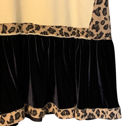 Upcycled Mushroom Tunic Top XL Velvet Hem Boho Pullover
