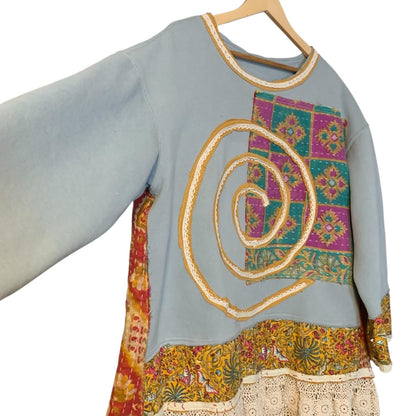 Upcycled Tunic Top XL Gypsy Cowgirl with Crochet Hem