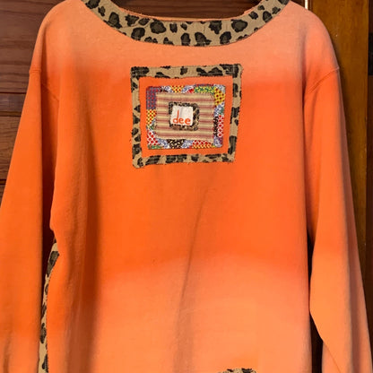 Upcycled Mushroom Tunic Dress 2X Velvet Hem Boho Pullover