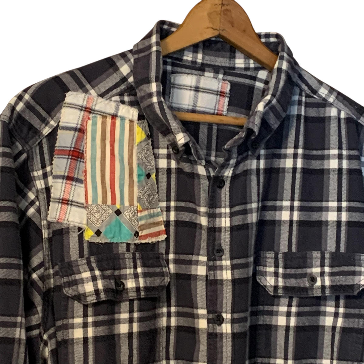 Upcycled Flannel Tunic Top 2X 3X Cross Patchwork Plaid Collared