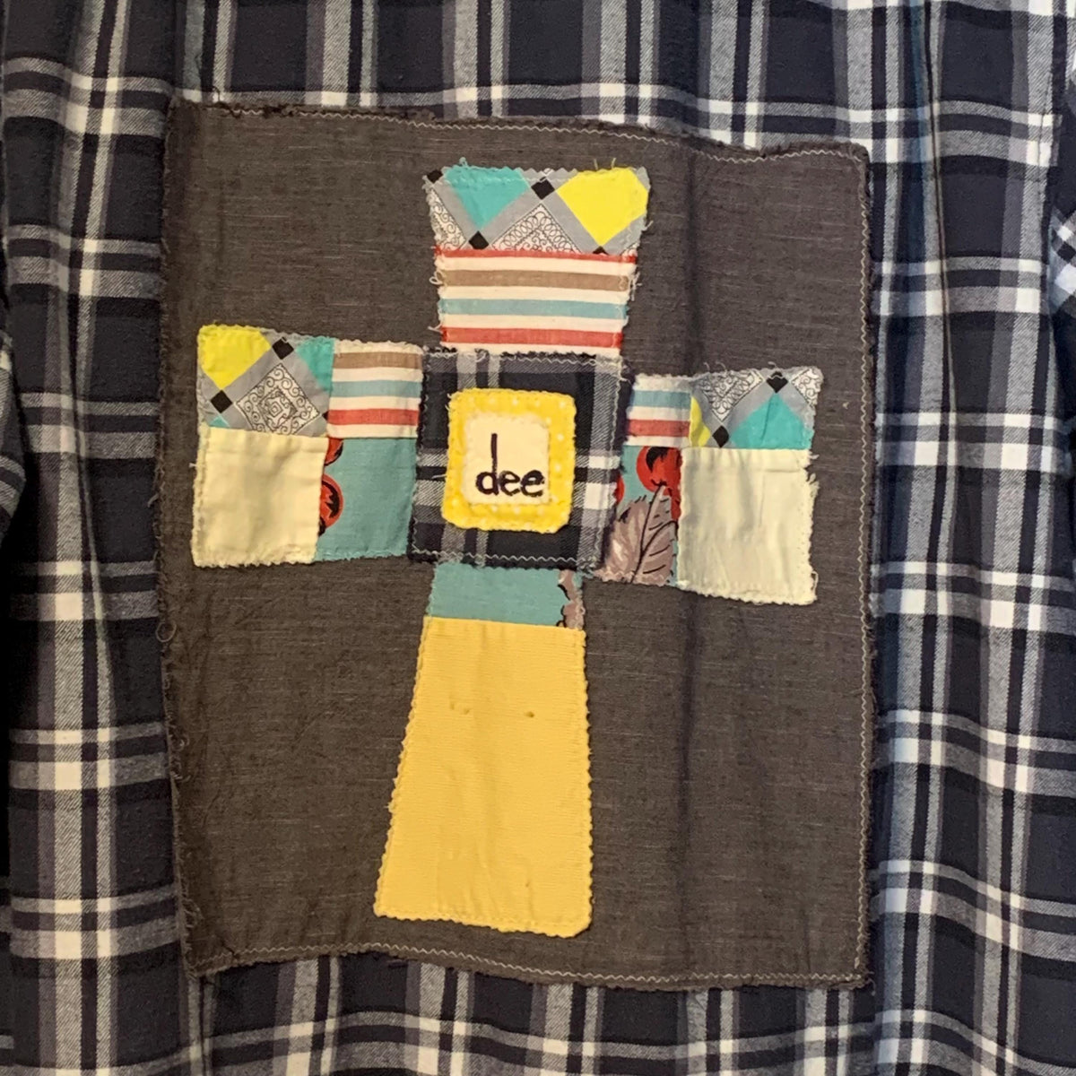 Upcycled Flannel Tunic Top 2X 3X Cross Patchwork Plaid Collared