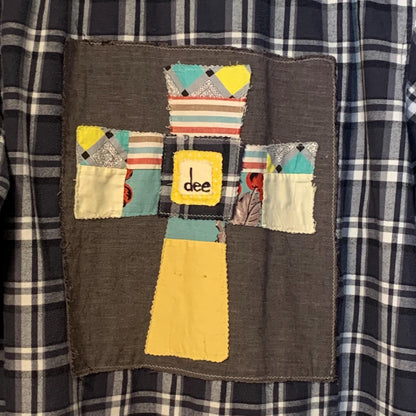 Upcycled Flannel Tunic Top 2X 3X Cross Patchwork Plaid Collared