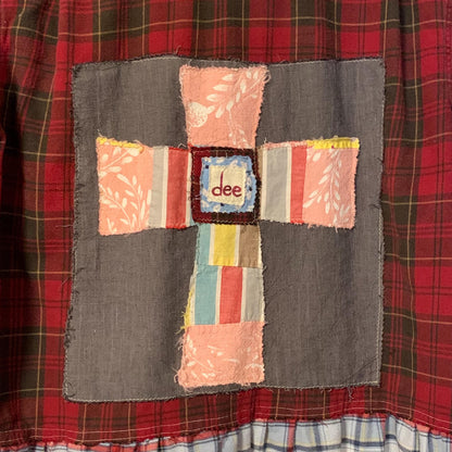 Upcycled Flannel Tunic Top XL Cross Patchwork Plaid Collared