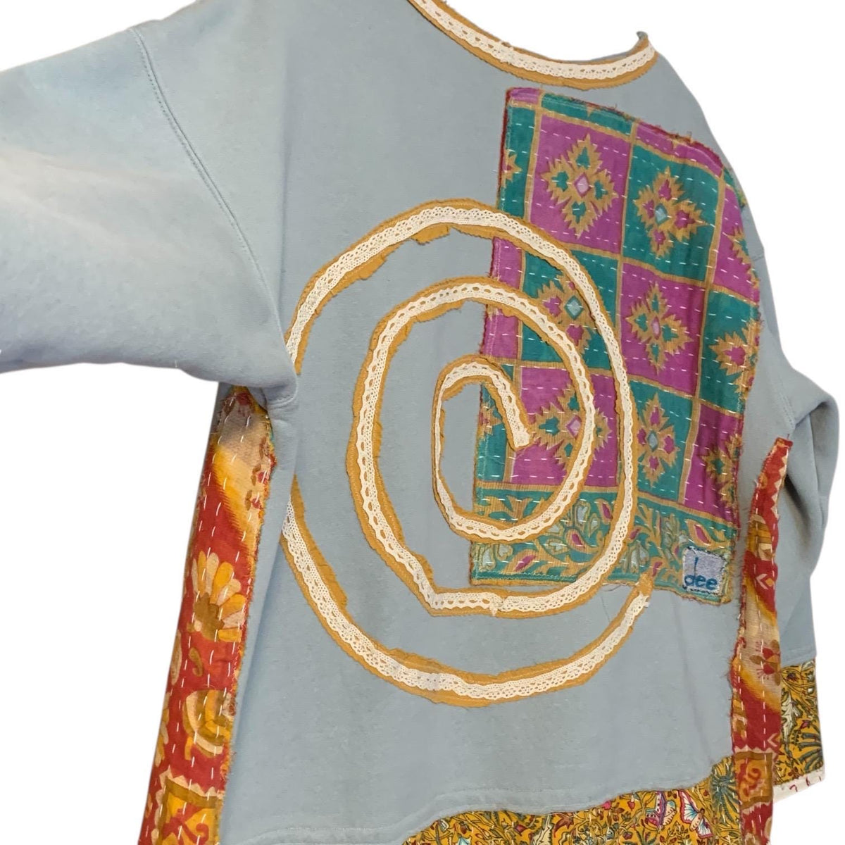Upcycled Tunic Top XL Gypsy Cowgirl with Crochet Hem