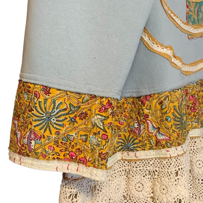Upcycled Tunic Top XL Gypsy Cowgirl with Crochet Hem
