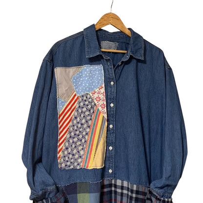 Upcycled Maxi Dress XL Denim and Flannel Boho Patchwork