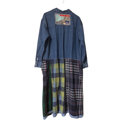 Upcycled Maxi Dress XL Denim and Flannel Boho Patchwork
