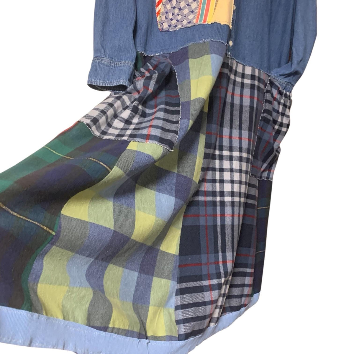 Upcycled Maxi Dress XL Denim and Flannel Boho Patchwork