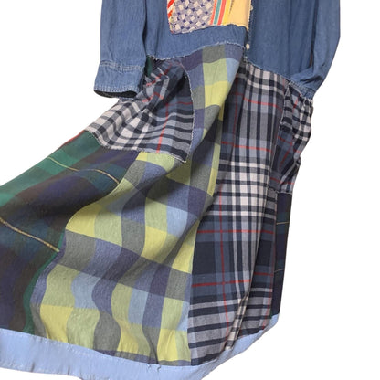 Upcycled Maxi Dress XL Denim and Flannel Boho Patchwork