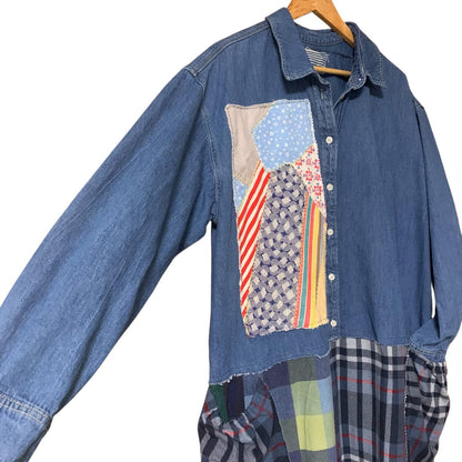 Upcycled Maxi Dress XL Denim and Flannel Boho Patchwork