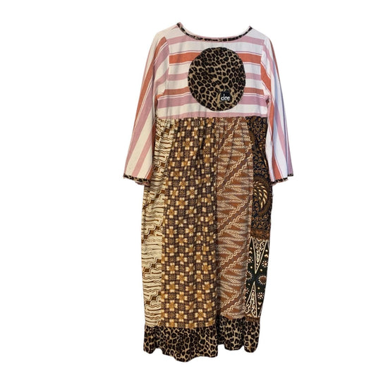 Upcycled Maxi Dress M Ethnic Animal Print V Neck Handmade Boho