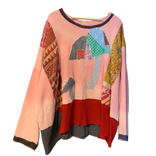 Upcycled Mushroom Tunic Top 3XL Relaxed Boho Pullover