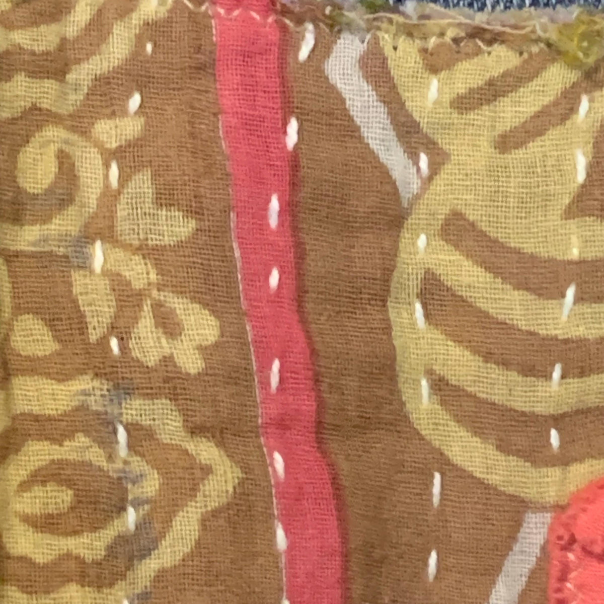 Upcycled Denim Trucker Jacket XL Quilt Top and Kantha Patchwork