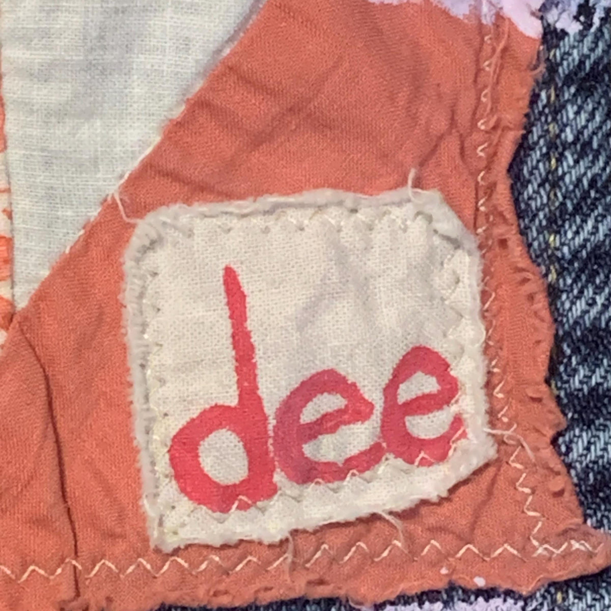 Upcycled Denim Trucker Jacket XL Quilt Top and Kantha Patchwork
