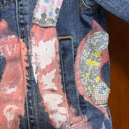 Upcycled Denim Trucker Jacket XL Quilt Top and Kantha Patchwork