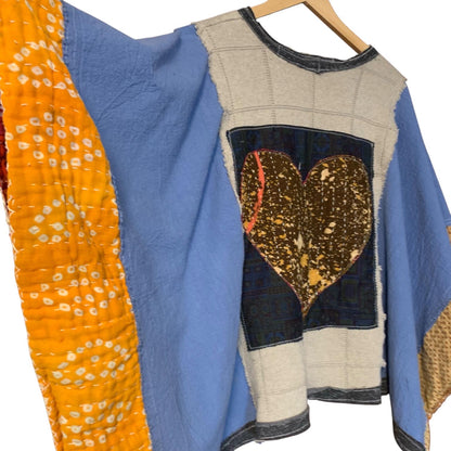 Upcycled Kantha Sweater Patchwork Poncho by Dee Couture, photo 4