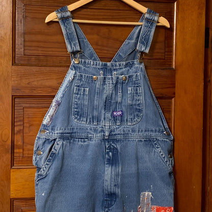 Upcycled Bib Overalls L Texas Gypsy Cowgirl Ruffled Bell Bottom