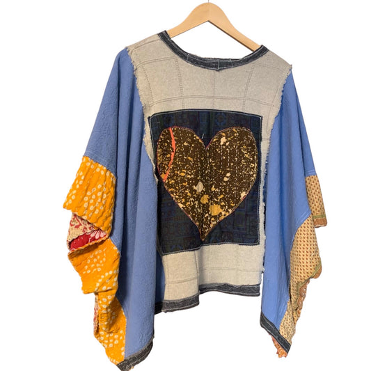 Upcycled Kantha Sweater Patchwork Poncho by Dee Couture, photo 2