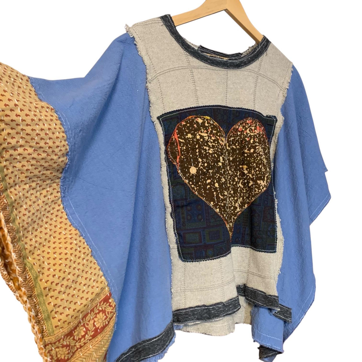 Upcycled Kantha Sweater Patchwork Poncho by Dee Couture, photo 3