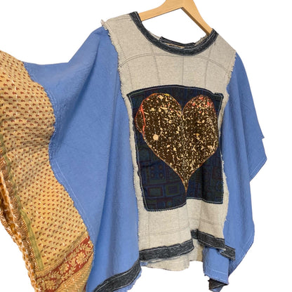 Upcycled Kantha Sweater Patchwork Poncho by Dee Couture, photo 3