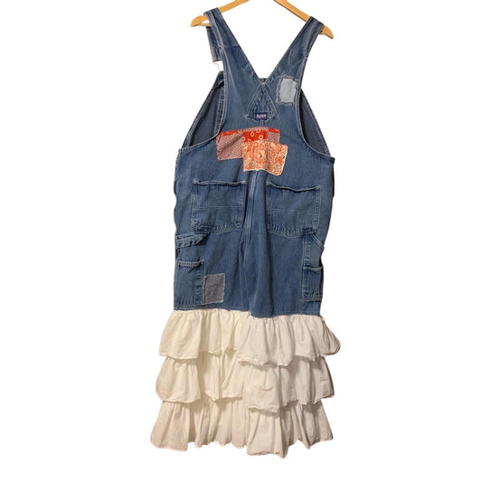 Upcycled Bib Overalls L Texas Gypsy Cowgirl Ruffled Bell Bottom