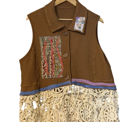 Upcycled Patchwork Duster Vest with Crochet Hem by Dee Couture, photo 7