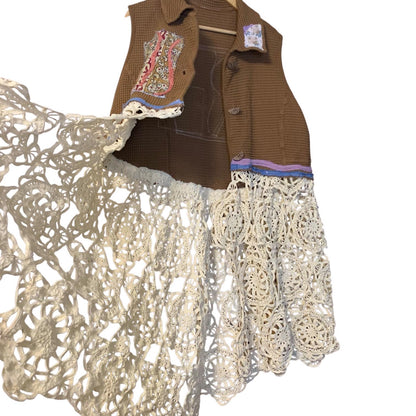 Upcycled Patchwork Duster Vest with Crochet Hem by Dee Couture, photo 3