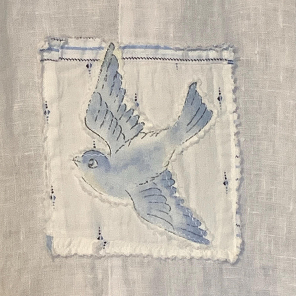 Upcycled Linen Lagenlook Dress, Bird Applique by Dee Couture, photo 8