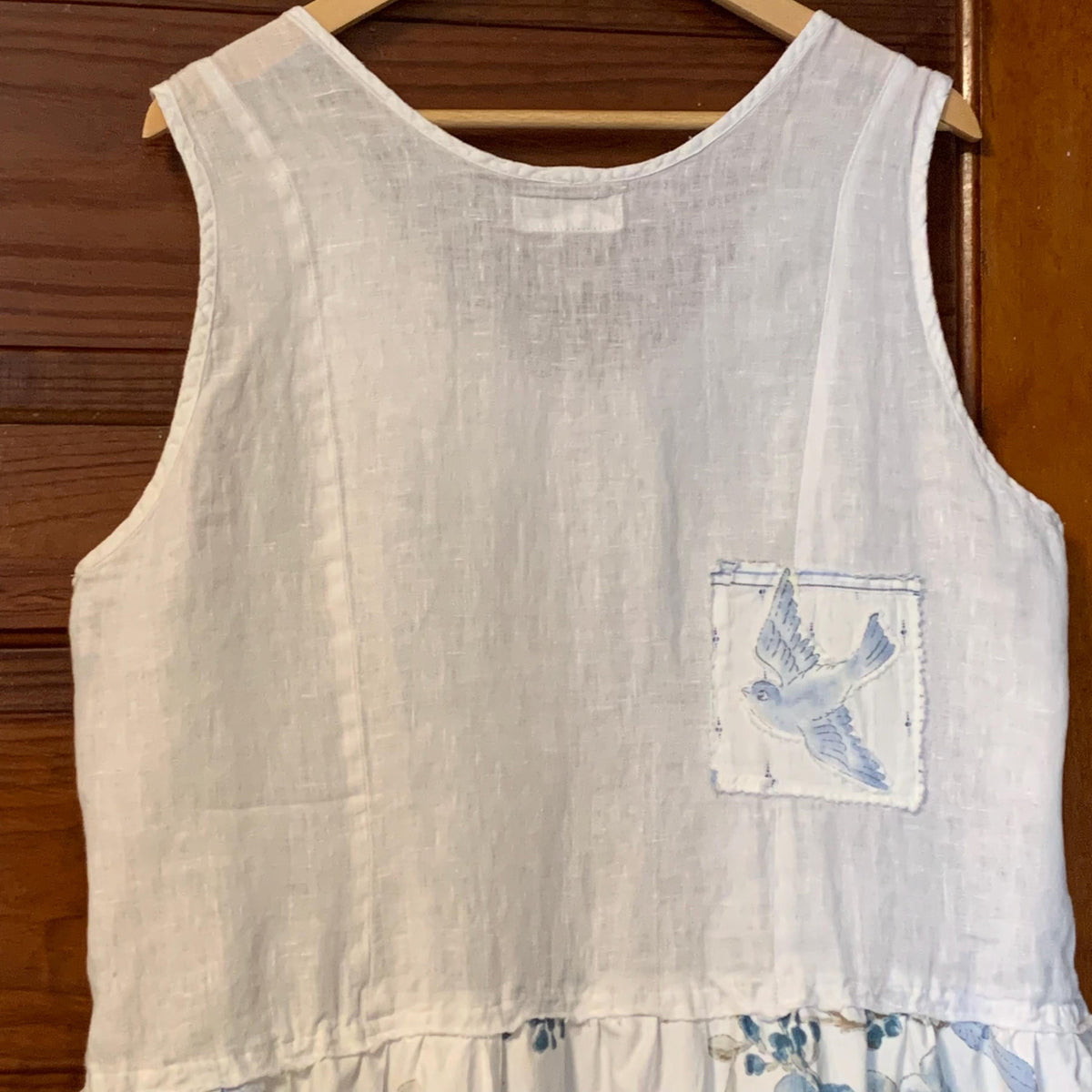 Upcycled Linen Lagenlook Dress, Bird Applique by Dee Couture, photo 9