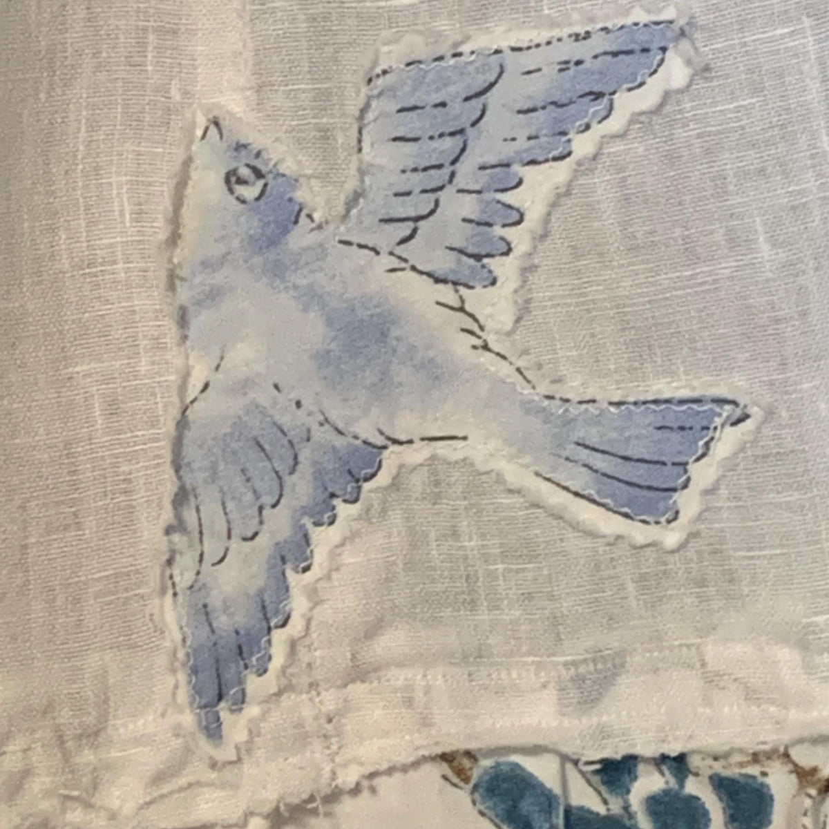 Upcycled Linen Lagenlook Dress, Bird Applique by Dee Couture, photo 7