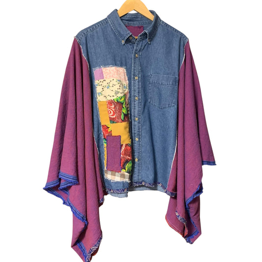Upcycled Denim Quilt Patchwork Poncho by Dee Couture
