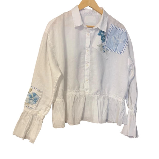 Upcycled Linen Ruffle Prairie Top by Dee Couture