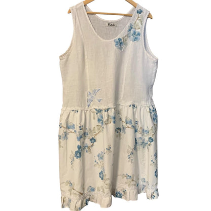 Upcycled Linen Lagenlook Dress, Bird Applique by Dee Couture