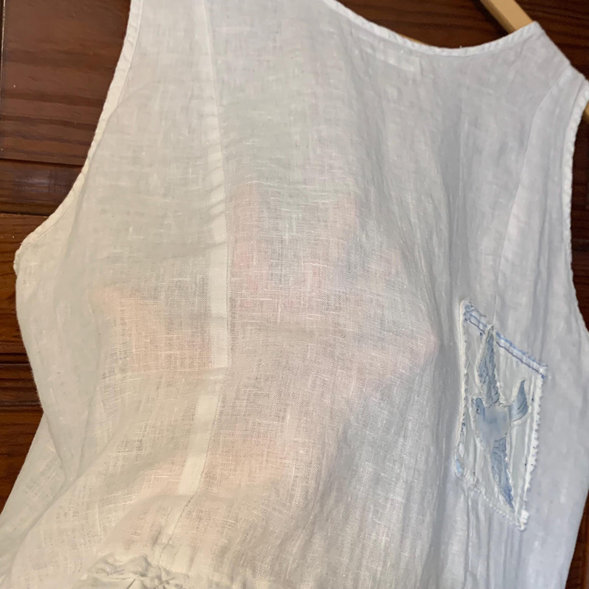 Upcycled Linen Lagenlook Dress, Bird Applique by Dee Couture, photo 14